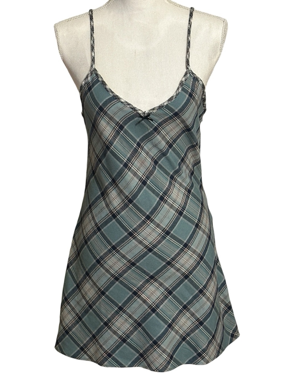Zara Plaid V-neck Spaghetti Strap Mini Slip Dress NWT